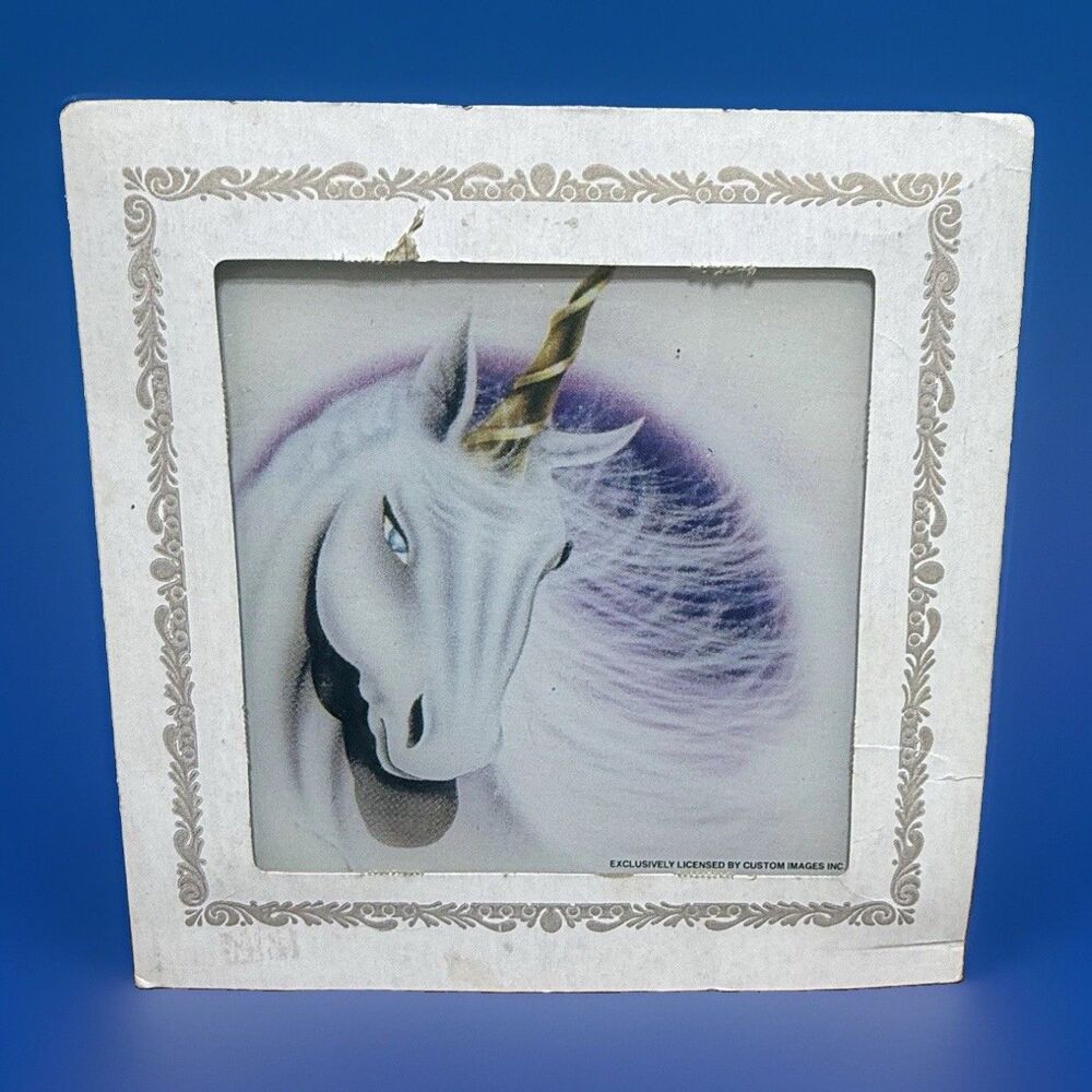 Vintage 1980's Unicorn Hand Cut Carnival Mirror Fair Prize 8x8 Romantacy Whimsy